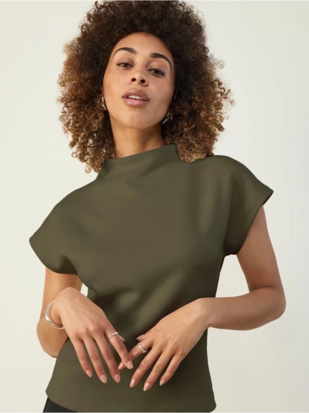 Aday Cap Sleeve Mock Neck Top | Moss Green